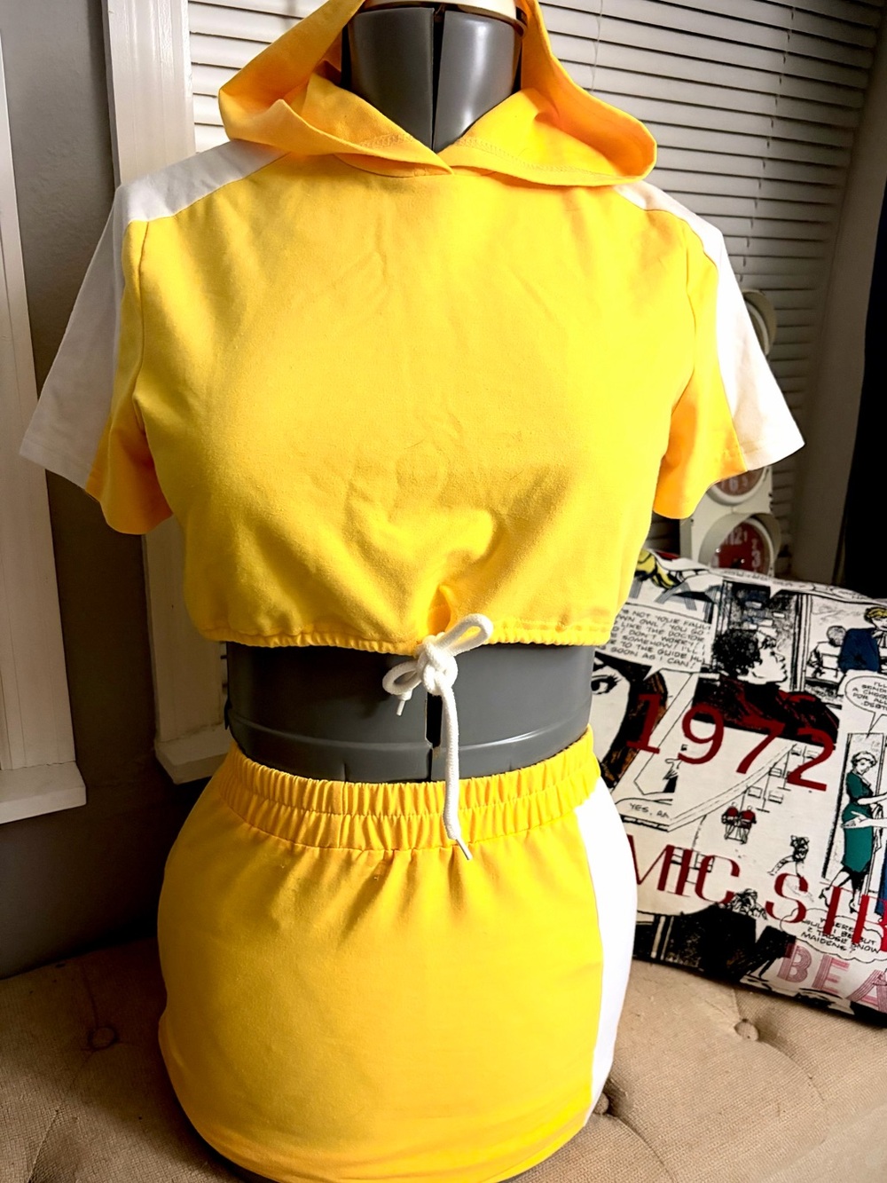 ROMA CONCEPT Yellow Crop Top with White & Mini Skirt